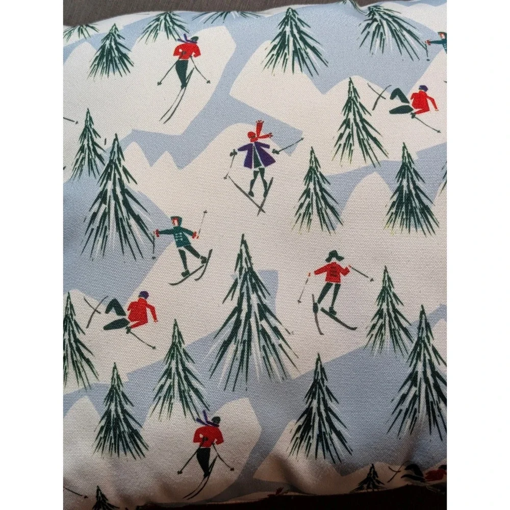 Vintage Style Winter Ski Scene Throw Pillow Lodge Cabin Decor Square 17
